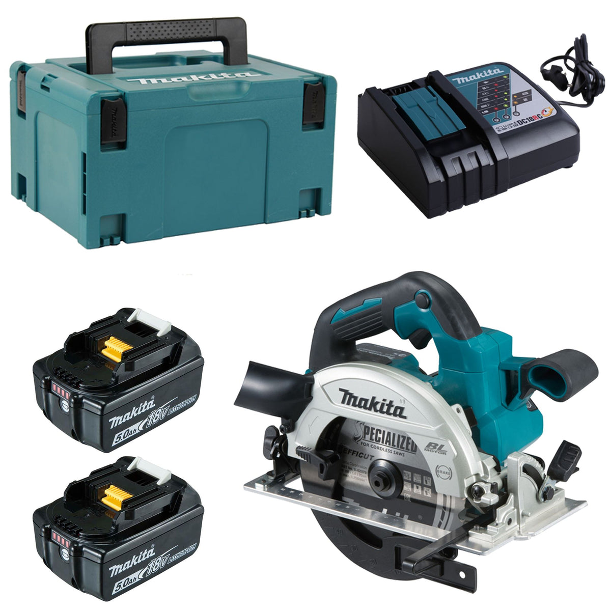 Makita DHS660RTJ, 18V, 2x 5,0 Ah + Caricabatterie + Accessori in MAKPAC 3