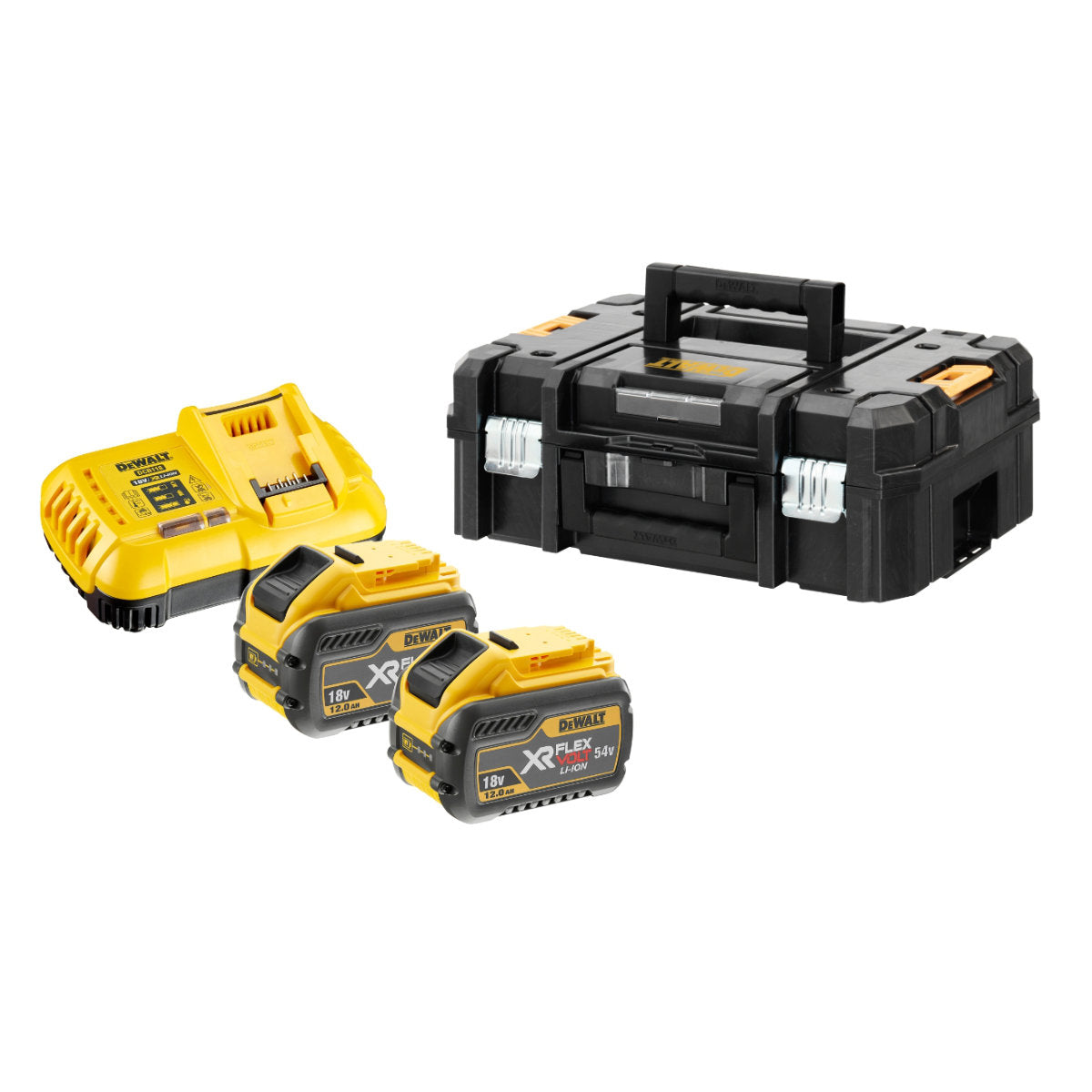 Set di avviamento batteria DeWalt 216 Wh con 2x 12.0 Ah batteria + caricabatterie in T Stak Box
