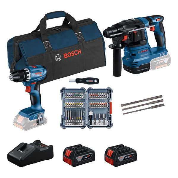 Bosch Kit Combiné 2 pièces. 18V : GSR 18V-45 + GBH 18V-22 + accessoires + 2 x 4.0Ah + chargeur + sac