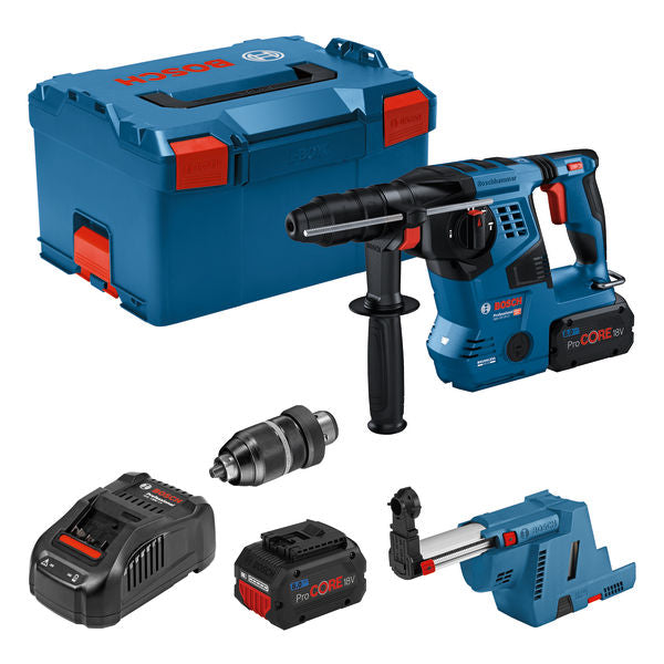 Perforateur sans fil Bosch GBH 18V-28 CF, SDS-Plus, 2x 8,0 Ah ProCore + GDE 18V-16