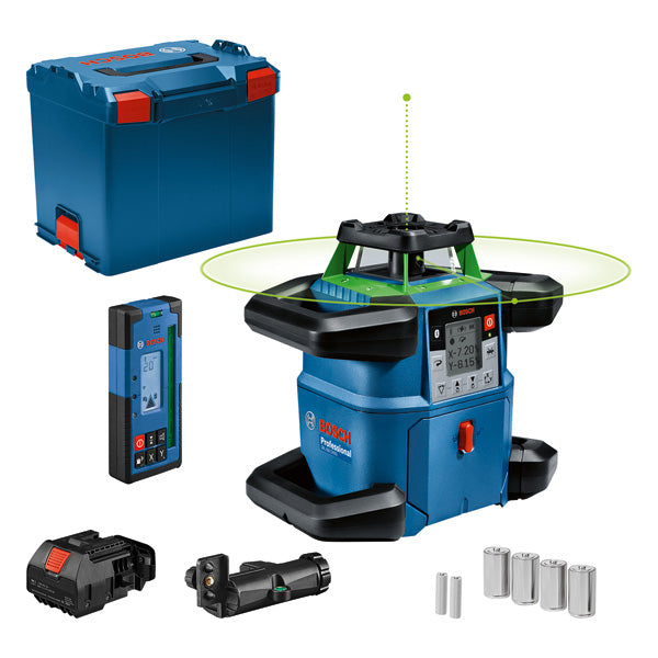 Laser rotante Bosch GRL 600 CHV con batteria 4x e ricevitore laser LR 65 G in L-BOXX
