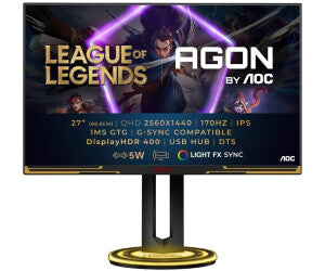 AOC AGON AG275QXL League of Legends Écran Gaming 68,6 cm (27") (WQHD, IPS, HDMI, DP, USB, 1 ms, 170 Hz, G-Sync)