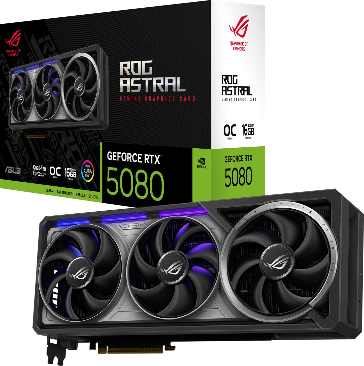 Carte graphique ASUS ROG ASTRAL GeForce RTX 5080 OC ROG-ASTRAL-RTX5080-O16G-GAMING 16 Go GDDR7, 2xHDMI, 3xDP