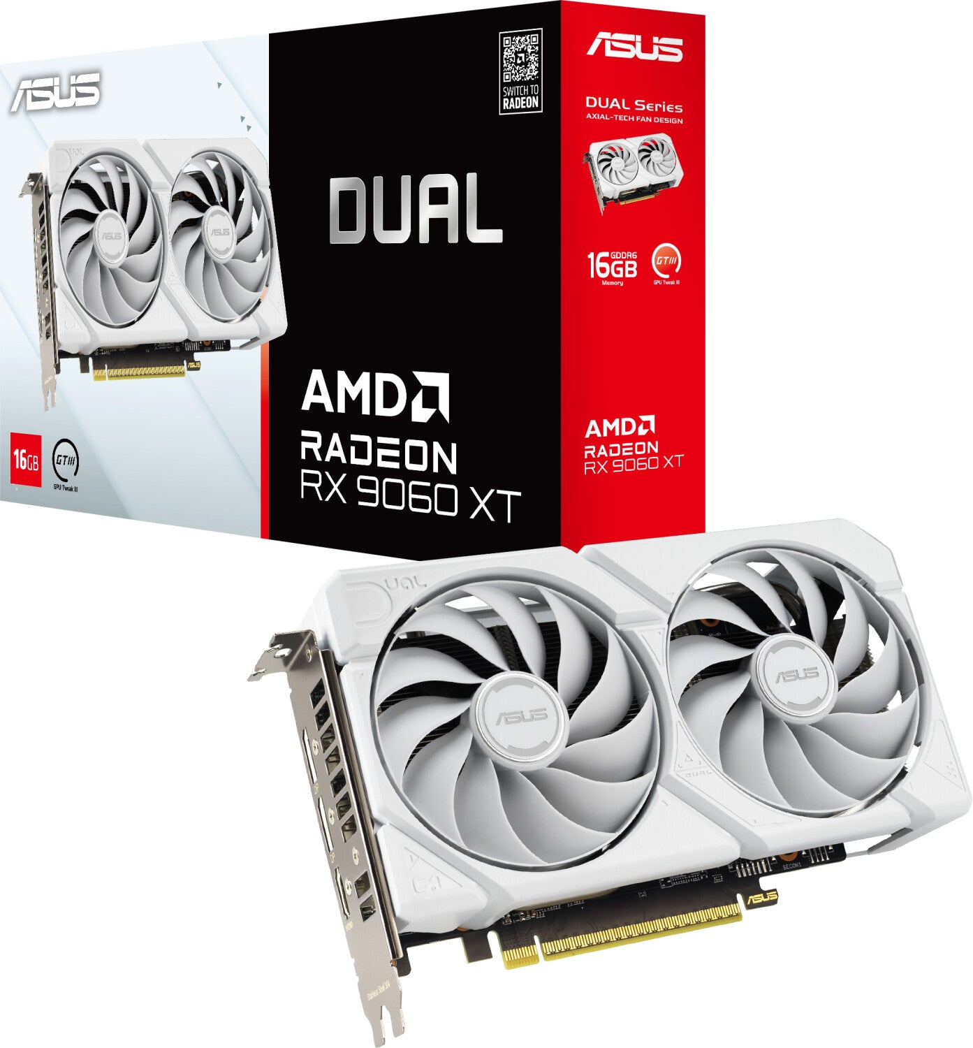 ASUS DUAL Radeon RX 9060 XT DUAL-RX9060XT-16G-WHITE 16GB DDR6 graphics card, HDMI/DP