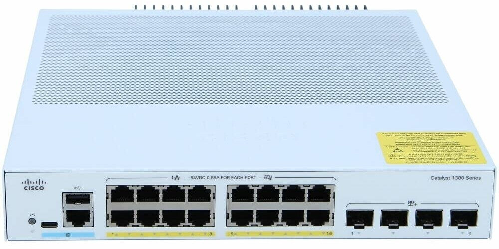 Cisco Catalyst 1300-16P-4X Commutateur 20 ports, PoE+ (120W) Rackable empilable 1U