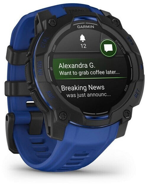 Garmin Instinct® 3 – 45 mm, AMOLED Noir avec bracelet interchangeable en silicone de 22 mm bleu électrique
