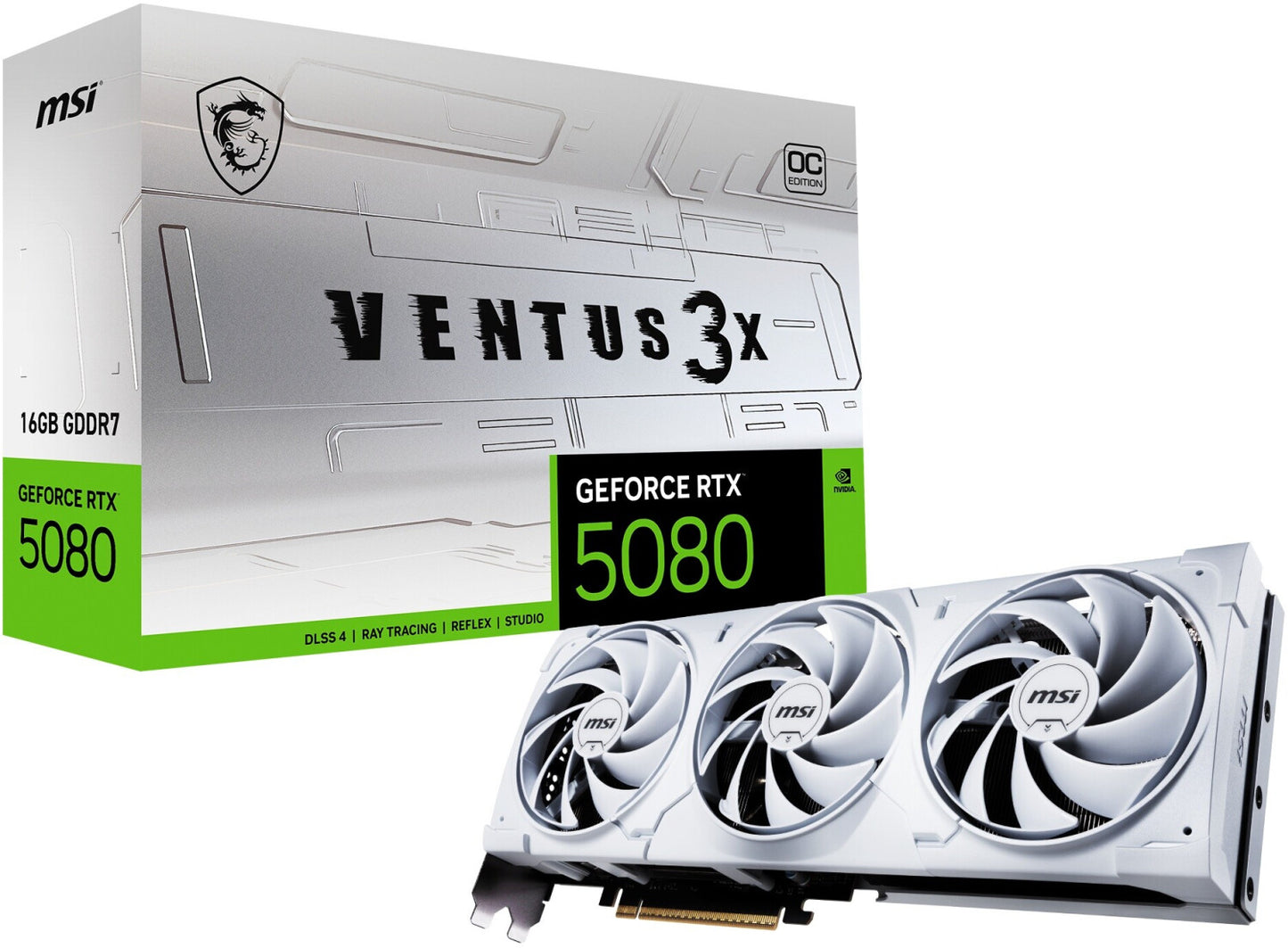 MSI GeForce RTX 5080 16G VENTUS 3X OC WHITE 16GB GDDR7 graphics card, 1x HDMI, 3x DP