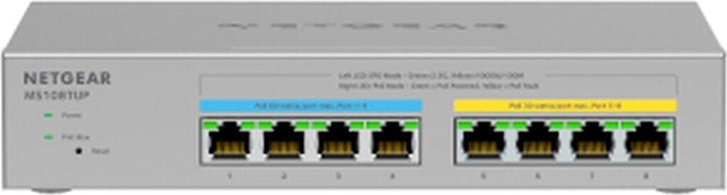NETGEAR Switch Plus Smart Ethernet Multi-Gigabit 8 ports Ultra60 PoE (MS108TUP) : manageable, avec 4 ports PoE++ et 4 ports PoE+ 230 W, gestion cloud Insight en option, installation sur bureau ou murale