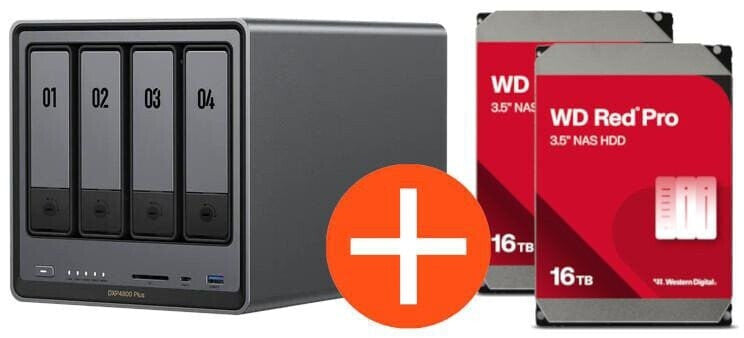 UGREEN NASync DXP4800 Plus NAS System 4-Bay 32TB incl. 2x WD WD161KFGX NAS HDD - 16 TB