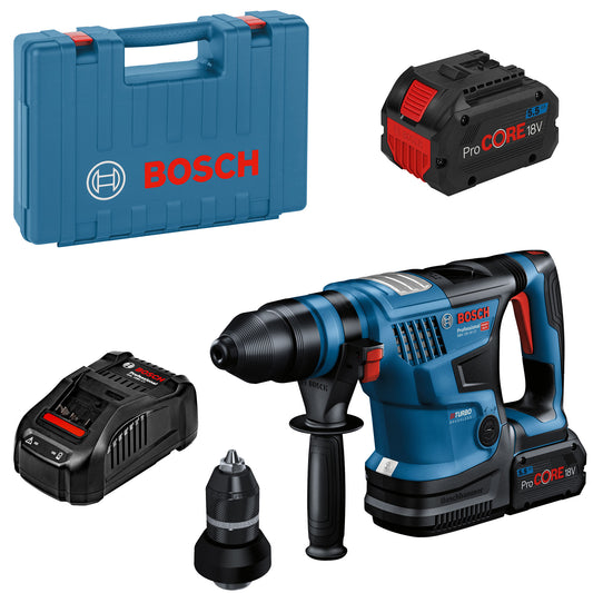 Trapano cordless Bosch BITURBO GBH 18V-34 CF con 2x 5.5 Ah batterie + caricabatterie + valigia