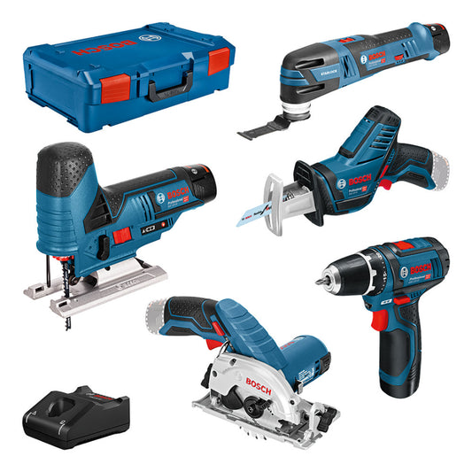 Set di macchine Bosch 12V GSR+GST+GOP+GKS+GSA + 3x GBA 3,0Ah + GAL in XL-BOXX