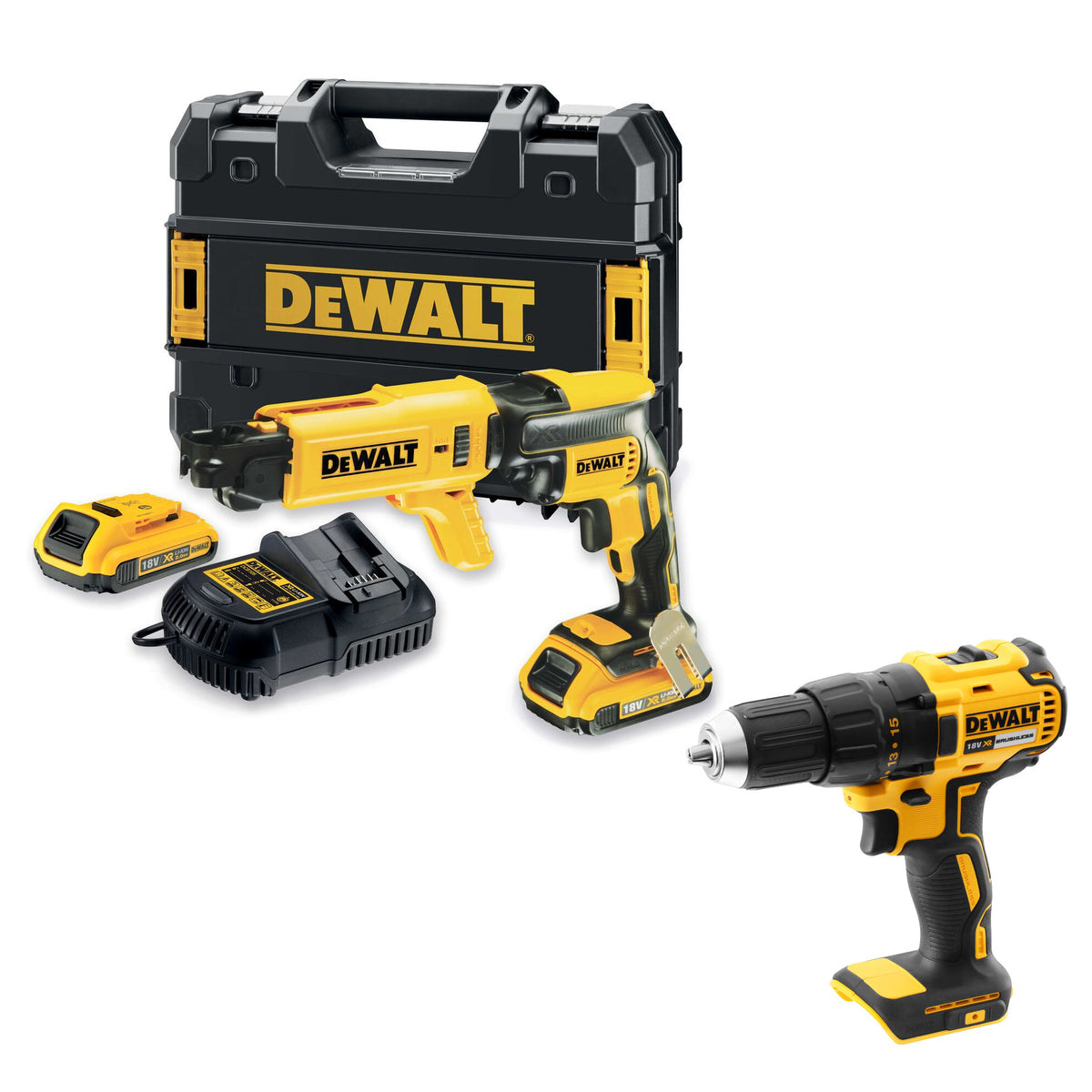 Perceuse visseuse DeWALT DCF620D2K, 18V, 2x 2.0Ah, chargeur & DCD777N