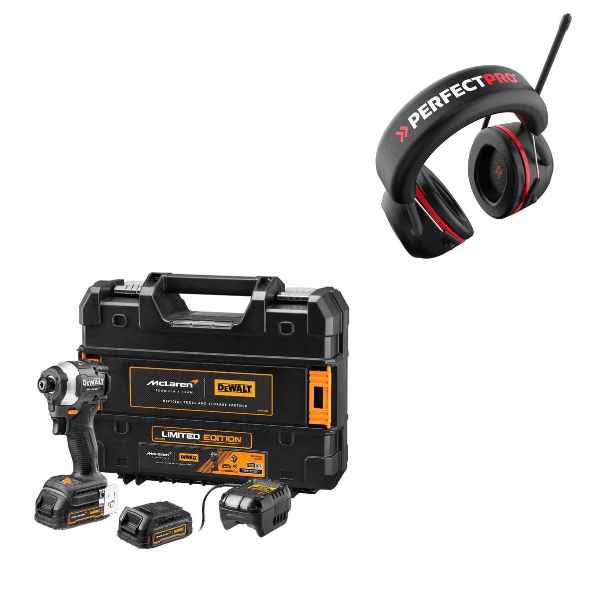 Tournevis sans fil DeWALT DCF85ME2GT, 1/4", McLaren Edition 2x 1,7 Ah & protection auditive Perfect Pro H-40