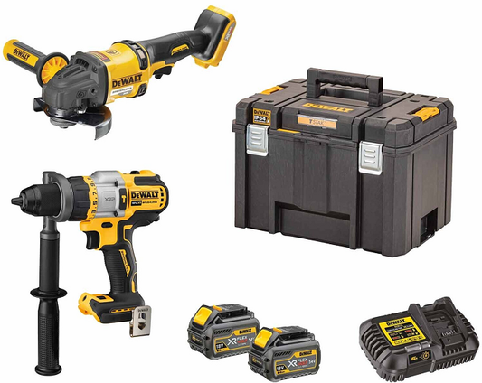 Serie della macchina della batteria di DeWALT DCK2016T2T, 54 Volt: DCD999 + DCG418, 2x 108 Wh e caricatore in TSTAK