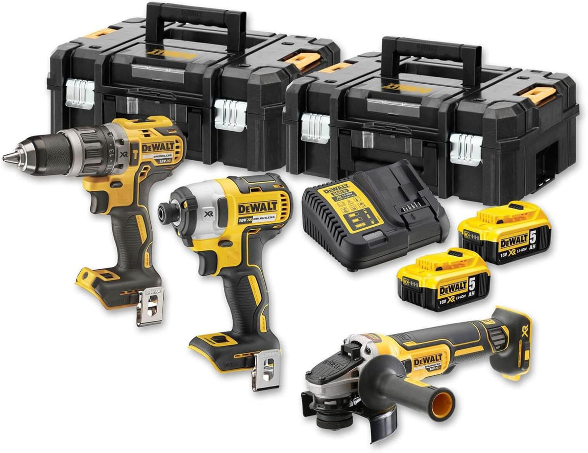 Kit d'outils DeWALT 18 V DCK384P2T : DCD 796 + DCF 887 + DCG 405, 2x 5,0 Ah