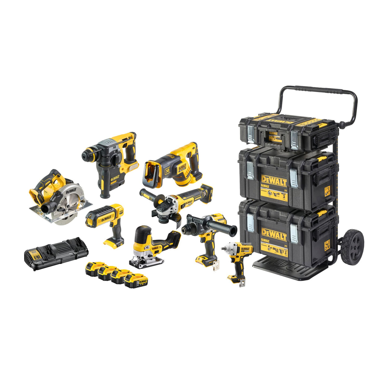 Batterie DeWALT Combopack 18V 8 pcs. 4x batteries 5.0 Ah + chargeur double dans ToughSystem