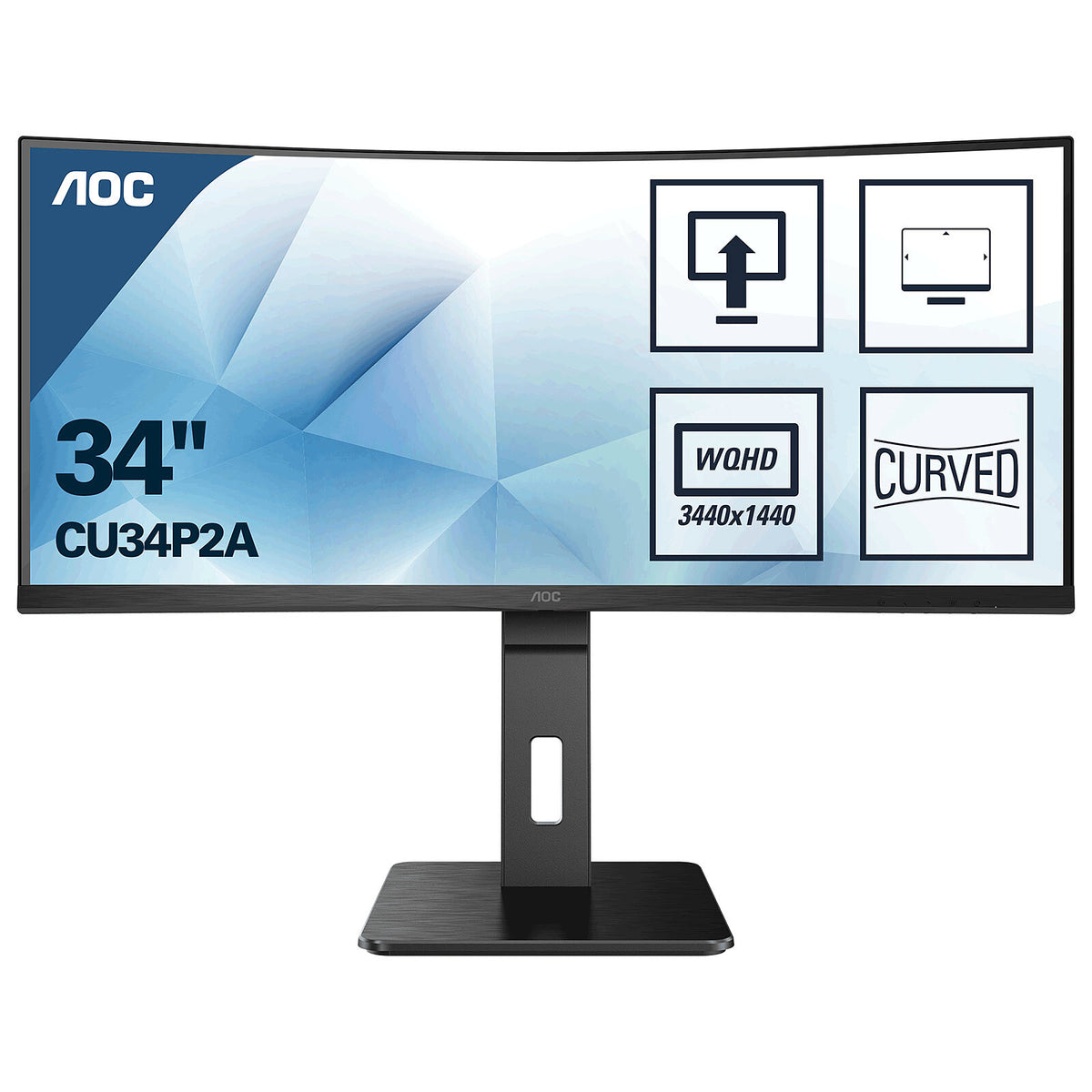 AOC 34" LED - CU34P2A 3440 x 1440 pixel - 1 ms - 21/9 - VA pannello curvo - 100 Hz - HDMI/DisplayPort - Hub USB 3.0 - Nero