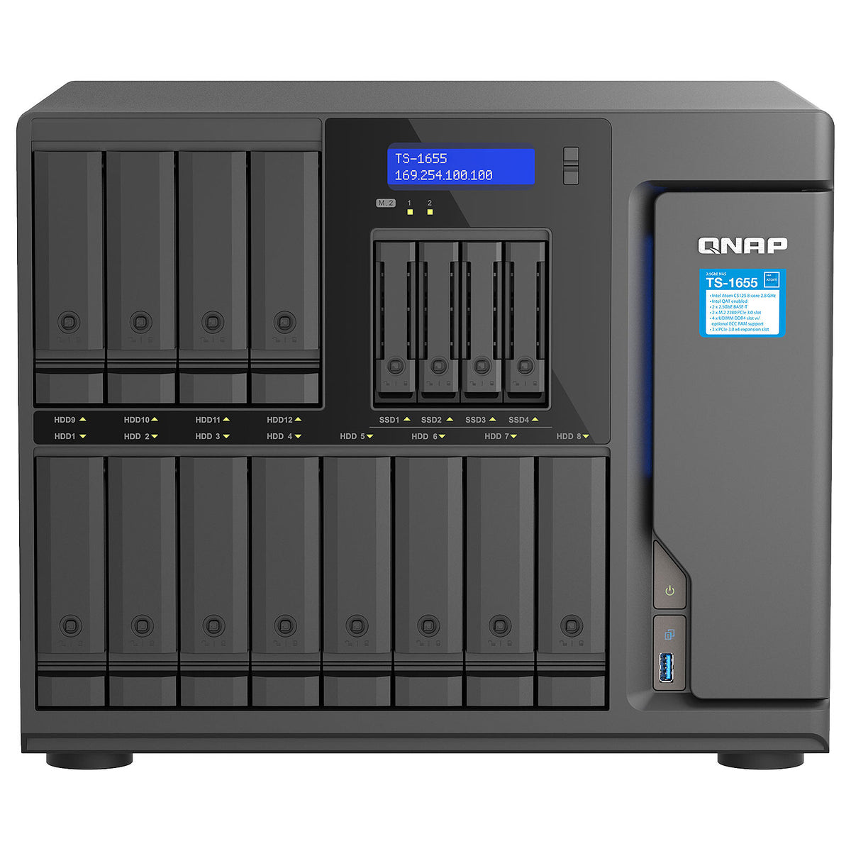 QNAP TS-1655-8G Server NAS a 16 vani - 8 GB di RAM - Intel Atom C5125 - 2,5 GbE LAN (senza disco rigido)