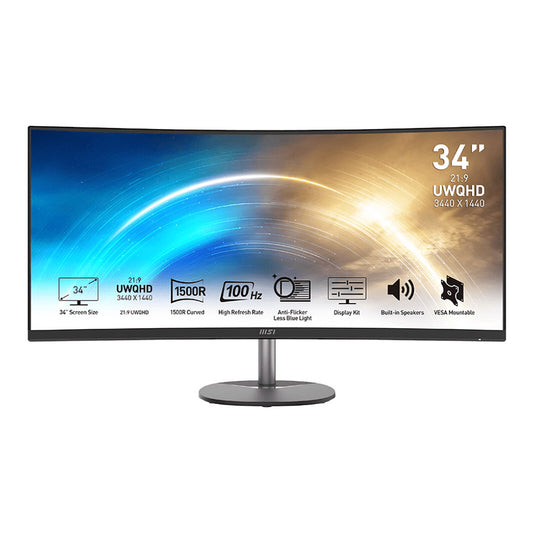 MSI 34" LED - PRO MP341CQ 3440 x 1440 pixel - 1 ms (MPRT) - 21/9 - Pannello VA curvo - 100 Hz - HDR - HDMI/Porta display - Fr