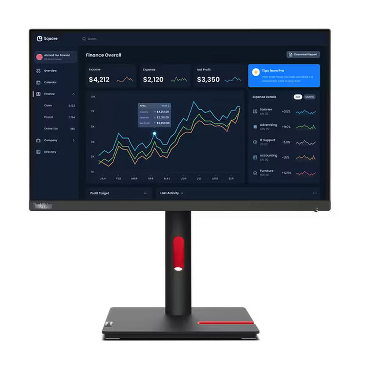 Lenovo 21,5" LED - ThinkVision T22i-30 1920 x 1080 - 6 ms - Formato 16/9 - Pannello IPS - HDMI/DisplayPort/VGA - Pivot - Hub 
