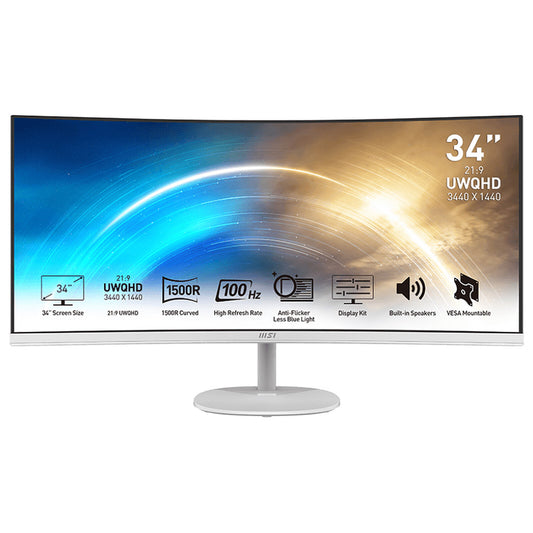MSI 34" LED - PRO MP341CQW 3440 x 1440 pixel - 1 ms (MPRT) - 21/9 - Pannello VA curvo - 100 Hz - HDR - HDMI/Porta display - F