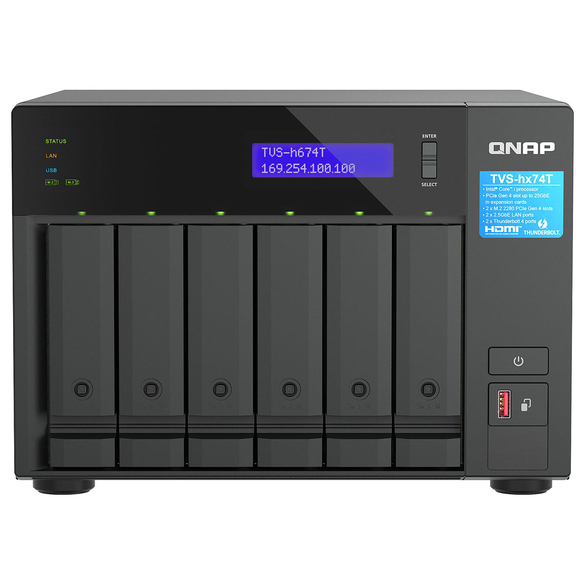 QNAP TVS-h674T-i5-32G Server NAS a 6 alloggiamenti da 2,5"/3,5" - Intel Core i5-12400 - 32 GB DDR4 - 2,5 GbE LAN
