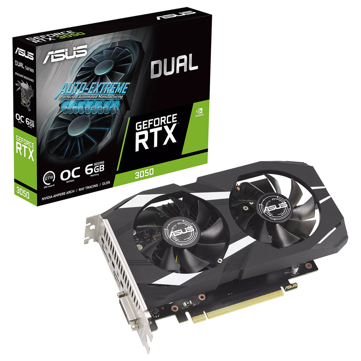 ASUS DUAL GeForce RTX 3050 OC O6G 6 GB GDDR6 - HDMI/DisplayPort/DVI - PCI Express (NVIDIA GeForce RTX 3050)
