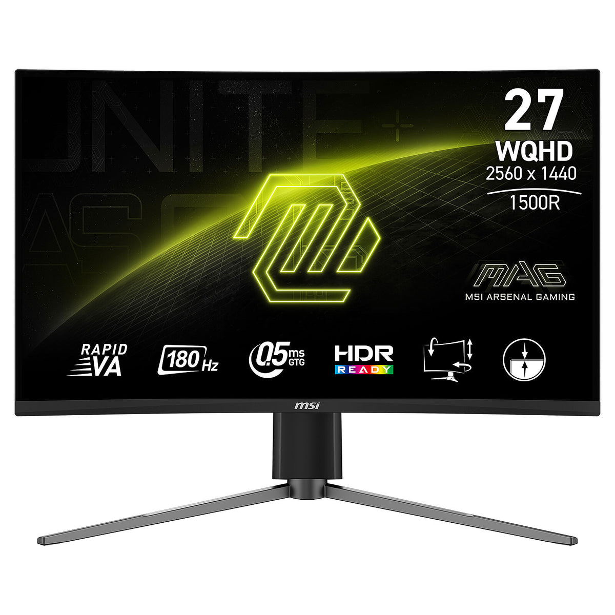 MSI 27" LED - MAG 27CQ6PF Monitor PC 2.5K - 2560 x 1440 pixel - 0,5 ms (da grigio a grigio) - formato 16:9 - pannello curvo R