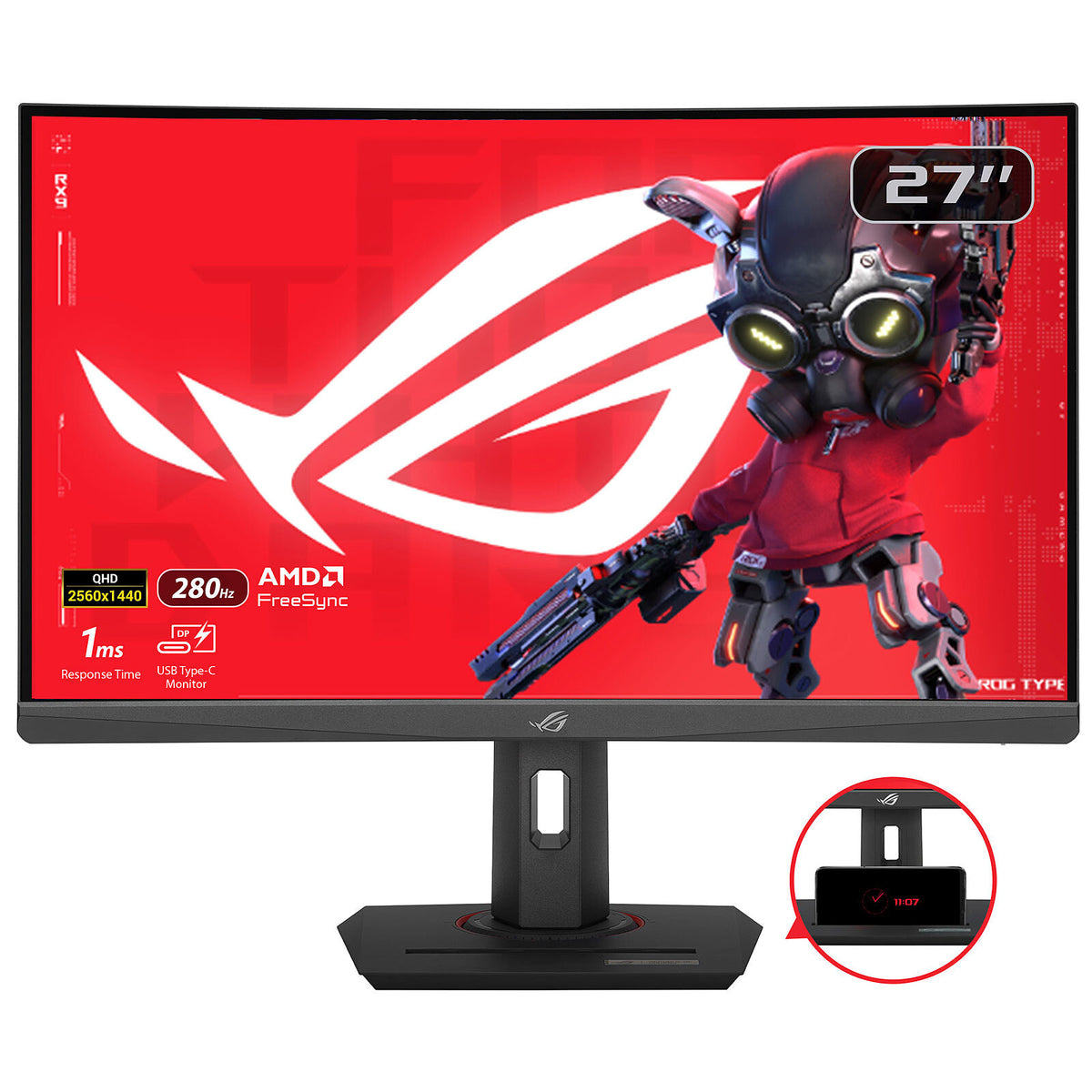 ASUS 27" LED - ROG Strix XG27WCMS Monitor PC 2.5K - 1 ms (da grigio a grigio) - 16/9 - Pannello curvo Fast VA - 280 Hz - HDR 