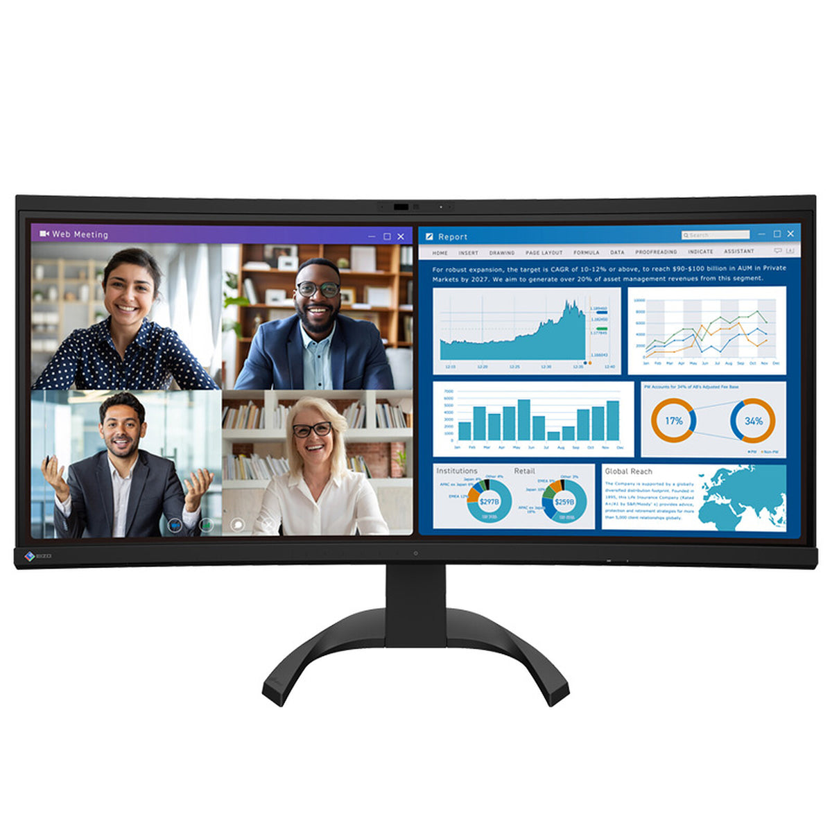 EIZO 34.1" LED - FlexScan EV3450XC-BK Monitor PC UltraWide WQHD - 3440 x 1440 pixel - 5 ms - 21/9 widescreen - Pannello IPS c