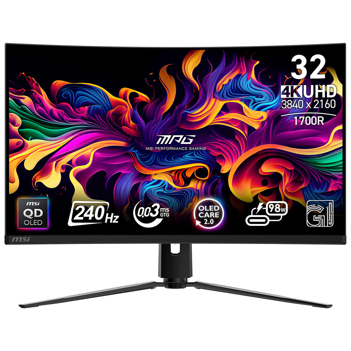 MSI 31.5" QD-OLED - MPG 321CURX QD-OLED Schermo PC 4K - 3840 x 2160 pixel - 0,03 ms (grigio su grigio) - Formato 16/9 - Panne