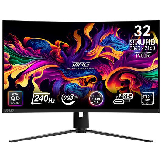 MSI 31.5" QD-OLED - MPG 321CURX QD-OLED Schermo PC 4K - 3840 x 2160 pixel - 0,03 ms (grigio su grigio) - Formato 16/9 - Panne