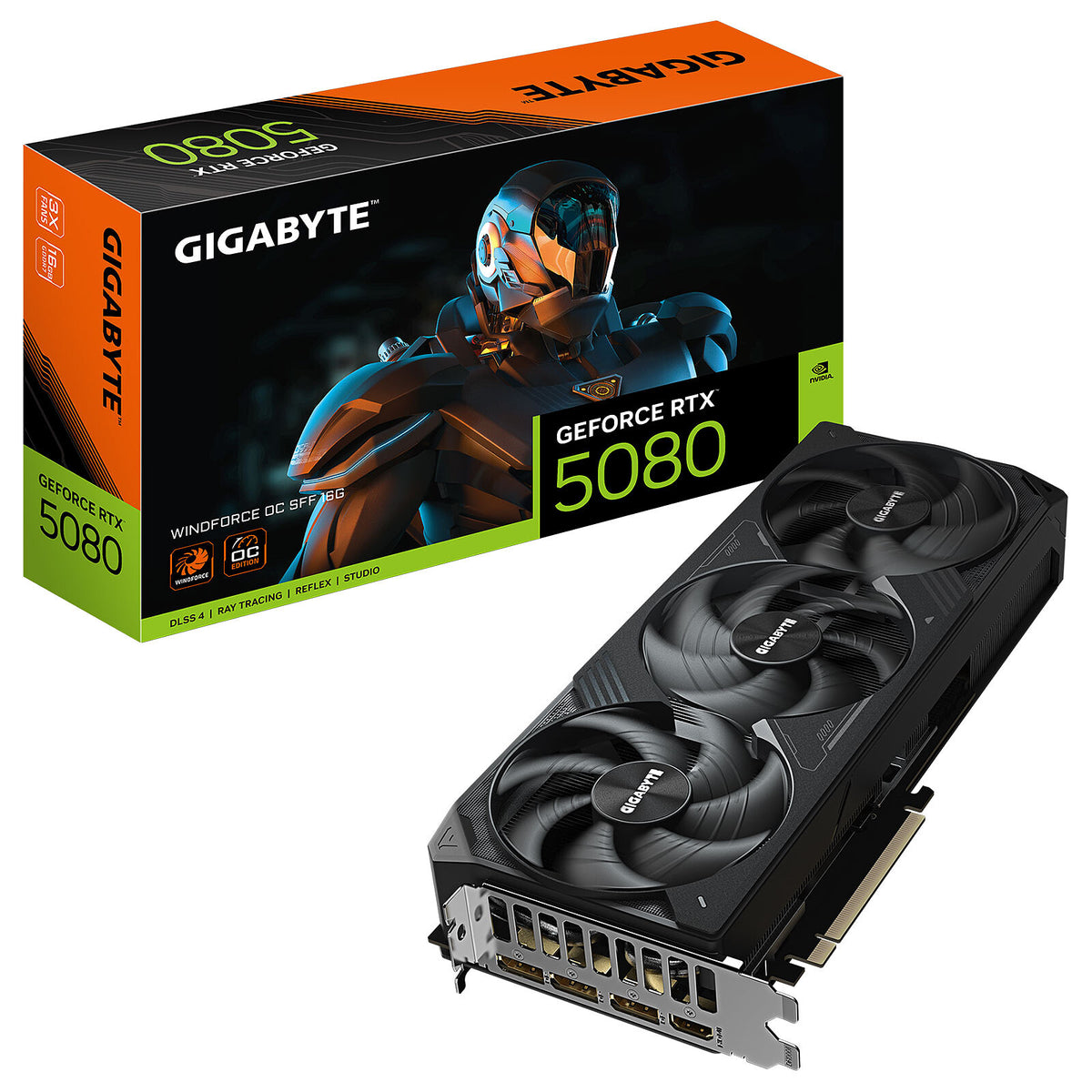 Gigabyte GeForce RTX 5080 WINDFORCE OC SFF 16G 16 GB GDDR7 - HDMI/Tri DisplayPort - DLSS 4 - PCI Express (NVIDIA GeForce RTX 