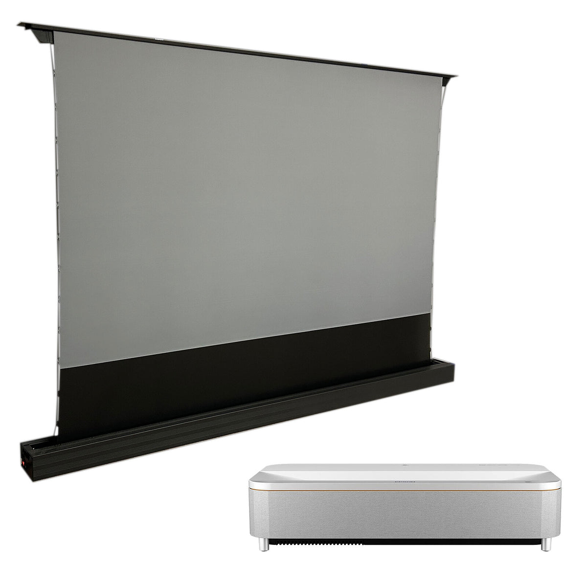 Epson EH-QS100W Bianco + Oray ALR Series 2 Motorised Upscaling 120" Proiettore 3LCD Laser - 4K UHD - 4K Enhancement - HDR10 - 4500 Lumen - Lunghezza focale ultra corta - HDMI/USB/Ethernet + schermo ascendente motorizzato da 120"