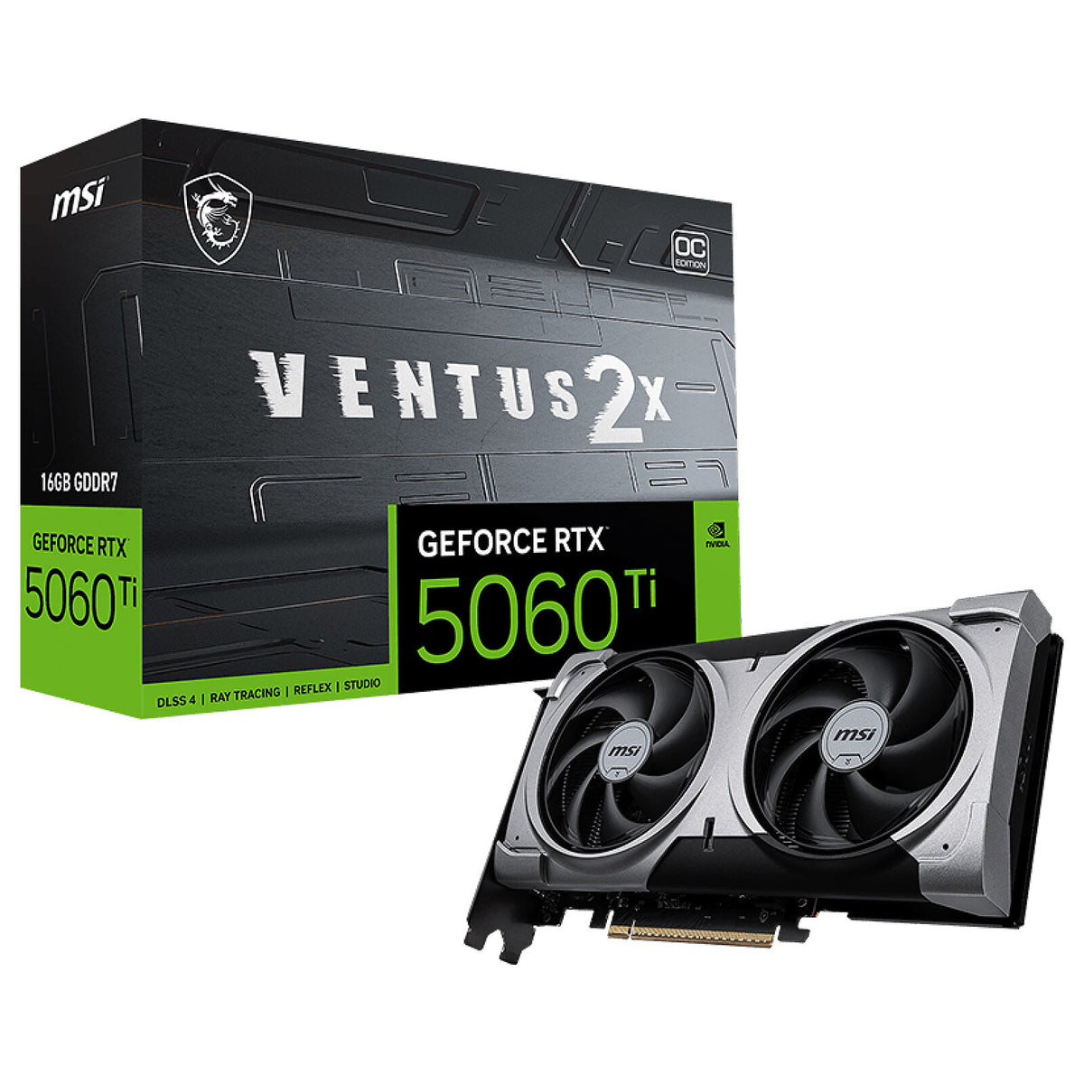 MSI GeForce RTX 5060 Ti 16G VENTUS 2X OC PLUS 16 GB GDDR7 - HDMI/Tri DisplayPort - DLSS 4 - PCI Express (NVIDIA GeForce RTX 5