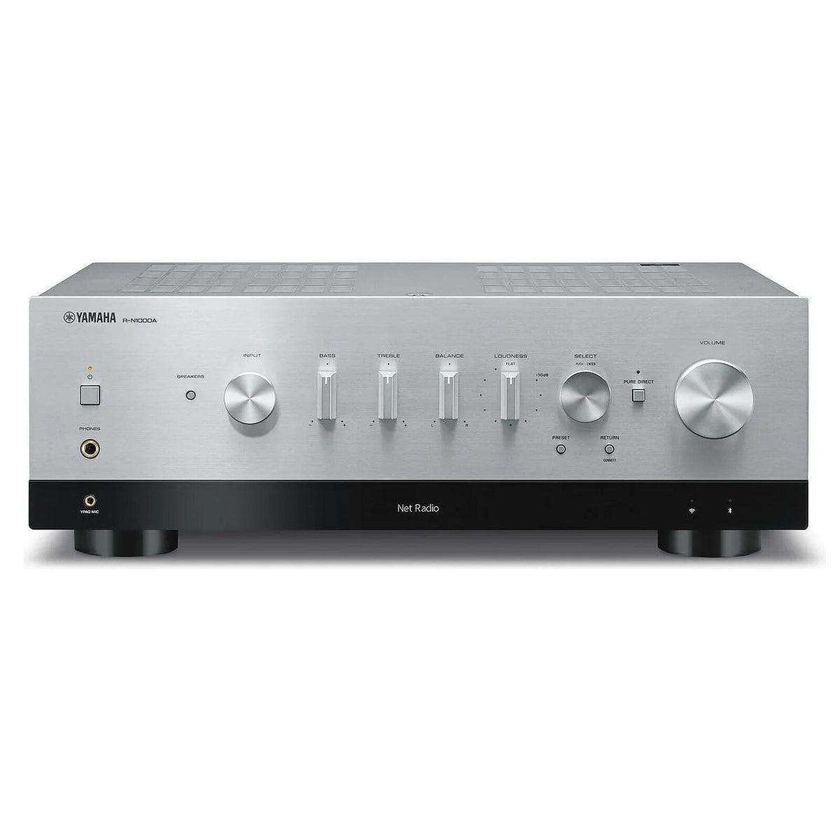 Yamaha R-N1000A Silver Sintoamplificatore di rete stereo 2 x 100 W - FM/DAB/DAB+ - DAC 24 bit/192 kHz - 1 ingresso HDMI ARC - 2 ingressi S/PDIF - Phono - Cuffie da 6,35 mm - Uscita subwoofer - Wi-Fi Bluetooth DLNA e AirPlay