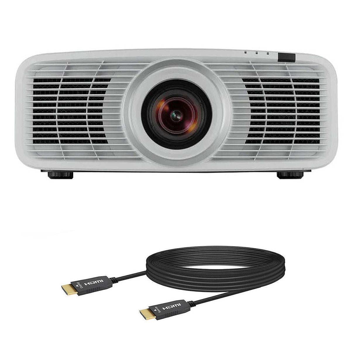 JVC DLA-NZ500 Bianco + Cavo reale HD-OPTIC-8K (20m) Proiettore laser D-ILA - 4K Ultra HD - 2000 Lumen - HDR10+ - Spostamento verticale e orizzontale della lente - Cavo ottico HDMI/USB/RJ45 + HDMI 2.1 8K 60 Hz - 20 metri
