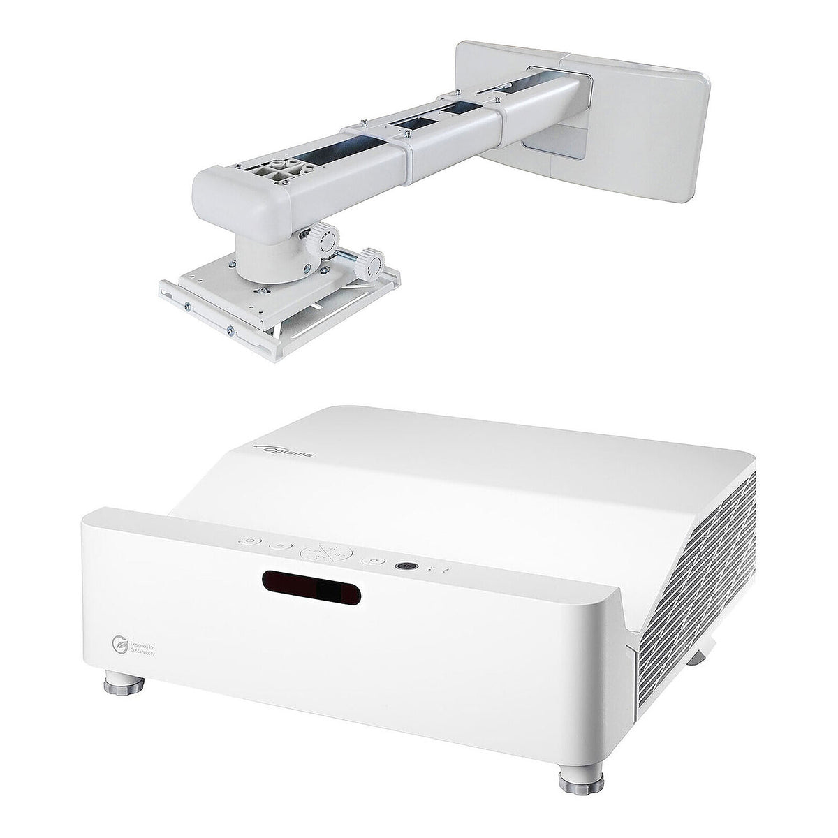 Optoma ZH430UST + OWM3000 Videoproiettore Laser DLP Full HD Full 3D 4000 Lumens con ottica ultra-corta, 2 ingressi HDMI, Ethernet e altoparlante integrato + Supporto a parete