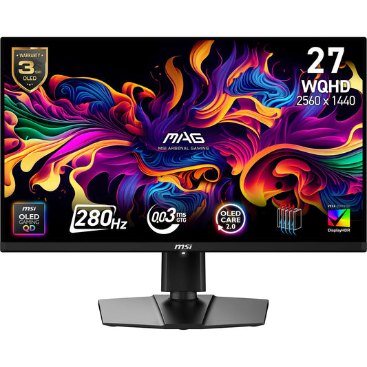 MSI 26.5" QD-OLED - MAG 271QP QD-OLED X28 Monitor PC 2.5K - 2560 x 1440 pixel - 0.03 ms (grigio su grigio) - 16/9 - Pannello 