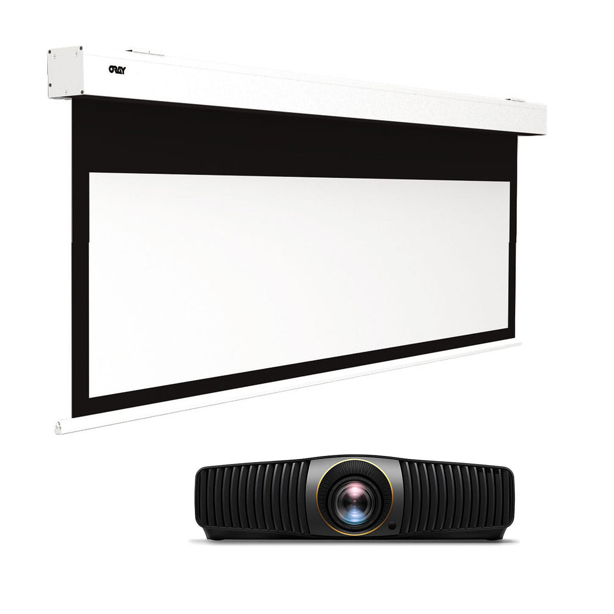 BenQ W5850 + Oray SQUAR' HC 292 x 164 cm Videoproiettore Laser DLP 3D Ready - 4K Ultra HD - 2600 Lumen - Corta focale - HDR - Lens Shift Verticale - HDMI/USB/RJ45 + Schermo motorizzato - Formato 16:9 - 292 x 164 cm