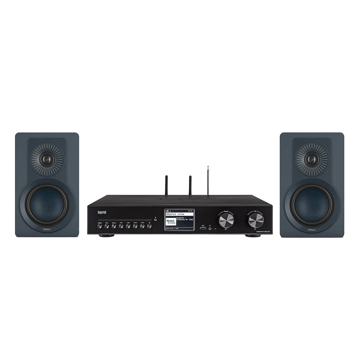 Imperial DABMAN i560 CD + Dali Kupid Blu Lettore stereo all-in-one 2 x 30W - CD/DAB+/HDMI ARC/USB - Radio Internet - Wi-Fi/Bluetooth 5.1 - Fast Ethernet + Diffusore da scaffale compatto 120W (per coppia)