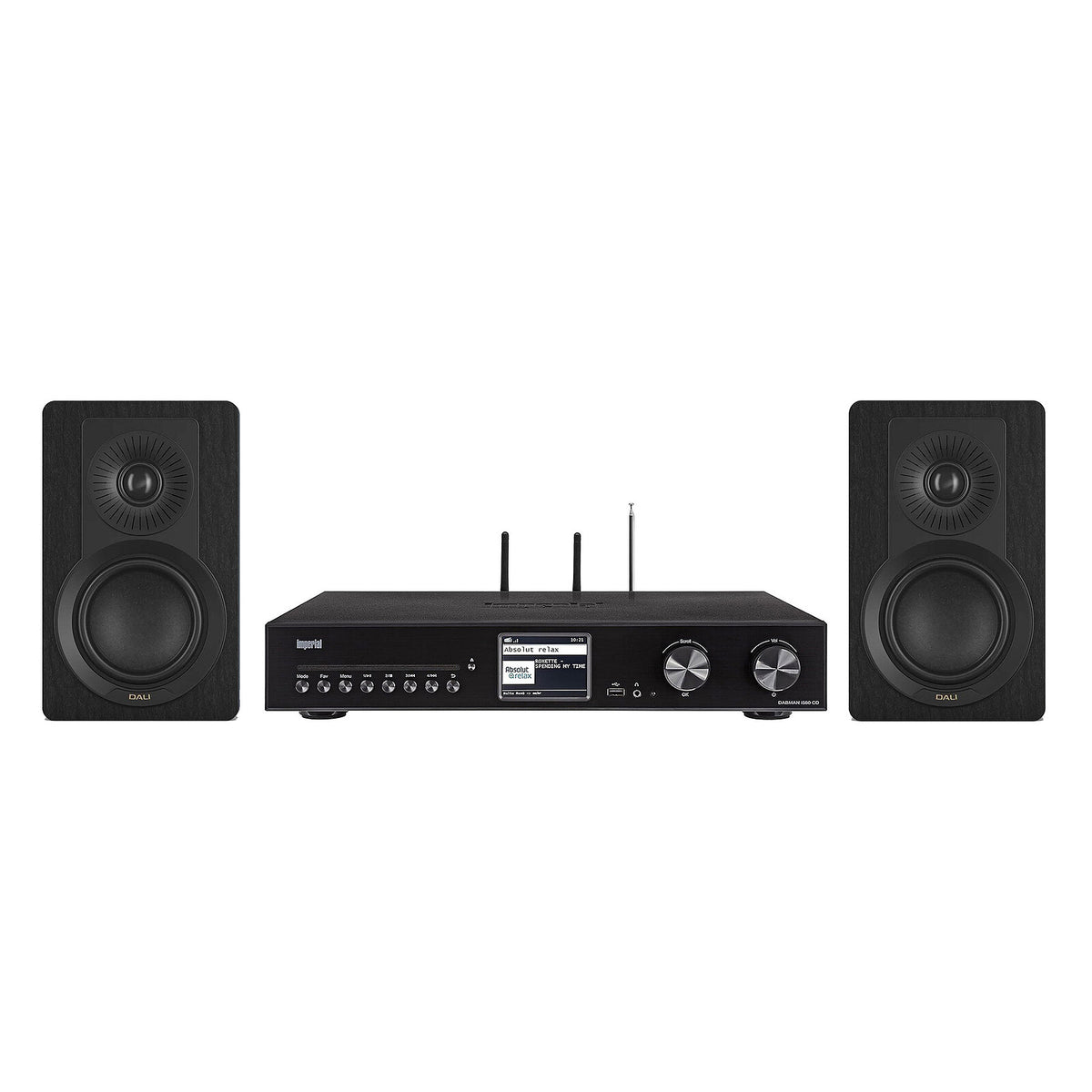 Imperial DABMAN i560 CD + Dali Kupid Nero Lettore all-in-one stereo 2 x 30W - CD/DAB+/HDMI ARC/USB - Radio Internet - Wi-Fi/Bluetooth 5.1 - Fast Ethernet + Diffusore da scaffale compatto 120W (coppia)