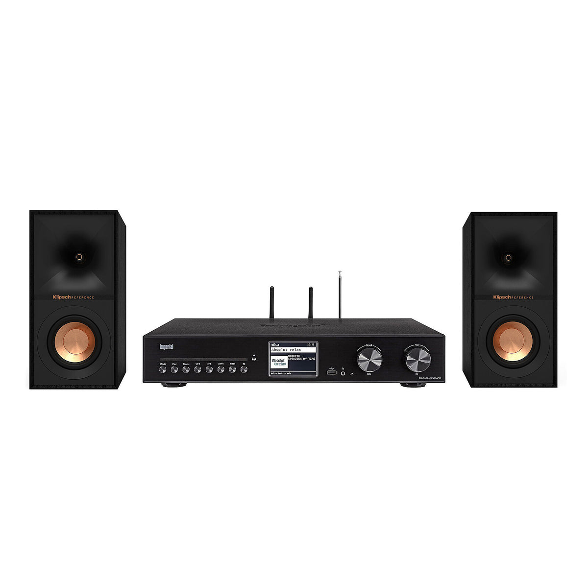 Imperial DABMAN i560 CD + Klipsch R-40M Nero Lettore stereo tutto-in-uno 2 x 30W - CD/DAB+/HDMI ARC/USB - Radio Internet - Wi-Fi/Bluetooth 5.1 - Fast Ethernet + Casse da scaffale 50 Watt (coppia)