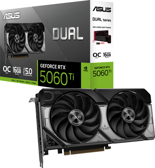 ASUS DUAL GeForce RTX 5060 Ti OC DUAL-RTX5060TI-O16G 16GB GDDR7 graphics card, HDMI 3xDP