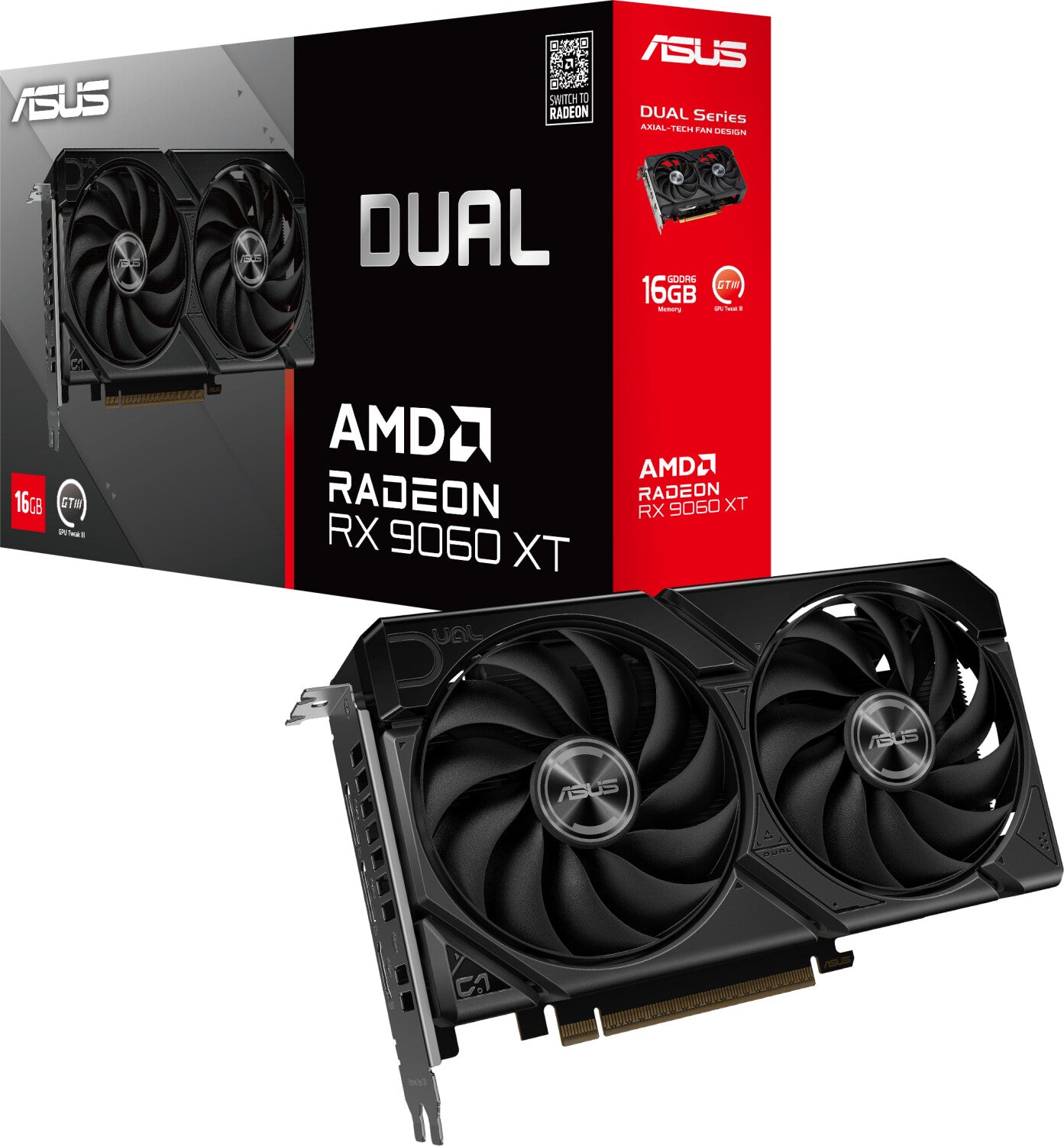 Carte graphique ASUS DUAL Radeon RX 9060 XT DUAL-RX9060XT-16G 16 Go DDR6, HDMI/DP