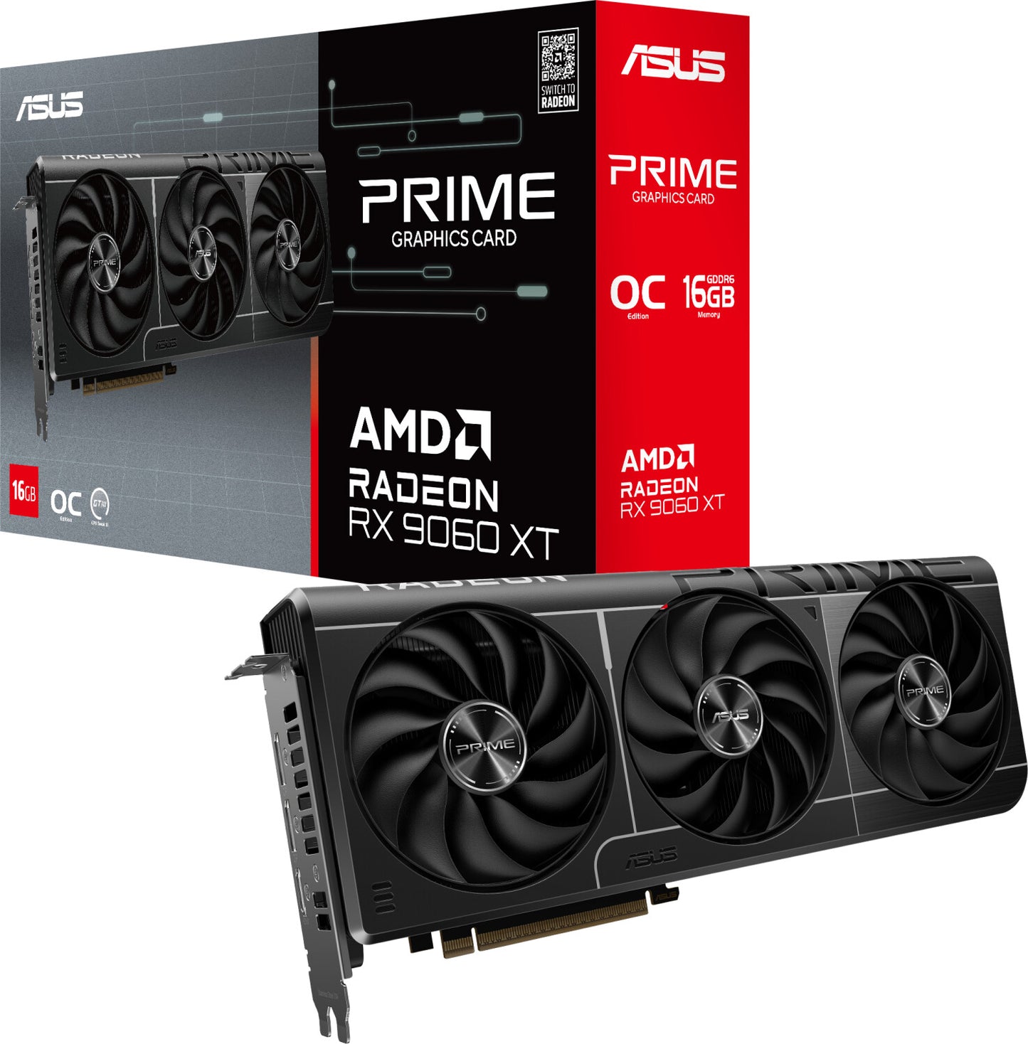ASUS PRIME Radeon RX 9060XT OC PRIME-RX9060XT-O16G 16GB DDR6 Graphics Card, HDMI/DP