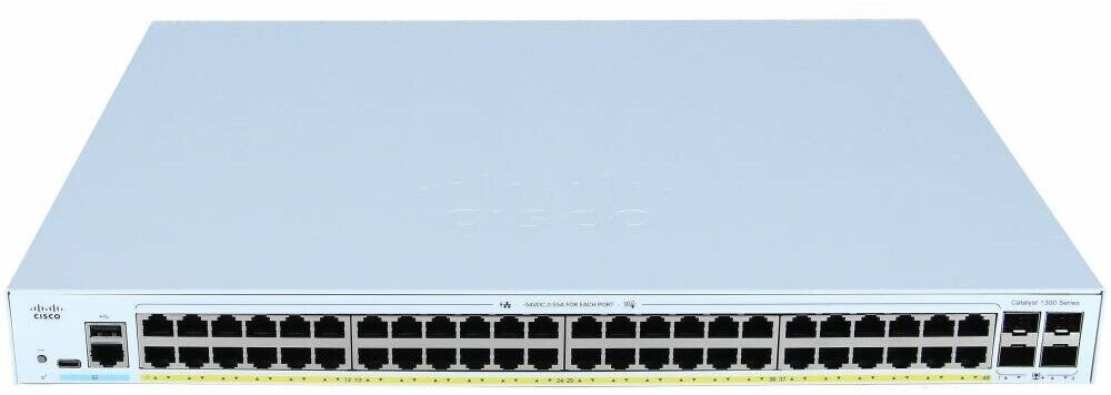 Cisco Catalyst 1300-48P-4X 52-Port Switch, PoE+ (375W) Stackable Rack 1U