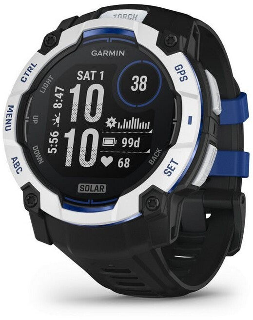 Garmin Instinct® 3 Solar 50 mm Noir/Blanc Pierre avec bracelet interchangeable en silicone noir de 26 mm