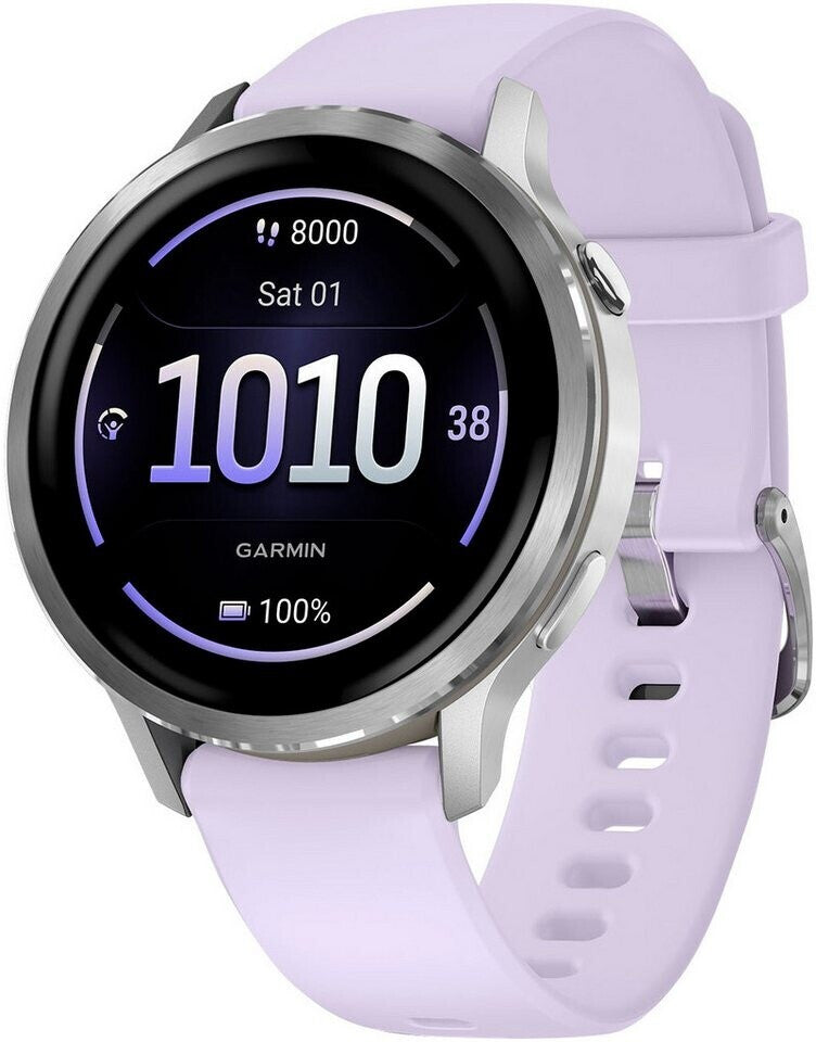 Garmin Venu® 4 - 41 mm Grey/Silver with Quick Release Silicone Band 18 mm Lavender Blue