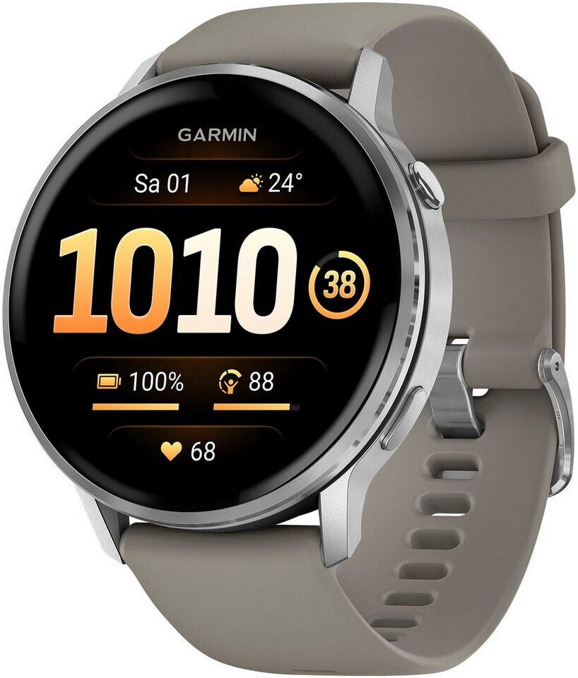 Garmin Venu® 4 - 45 mm Black/Silver with Quick Release Silicone Band 22 mm Grey